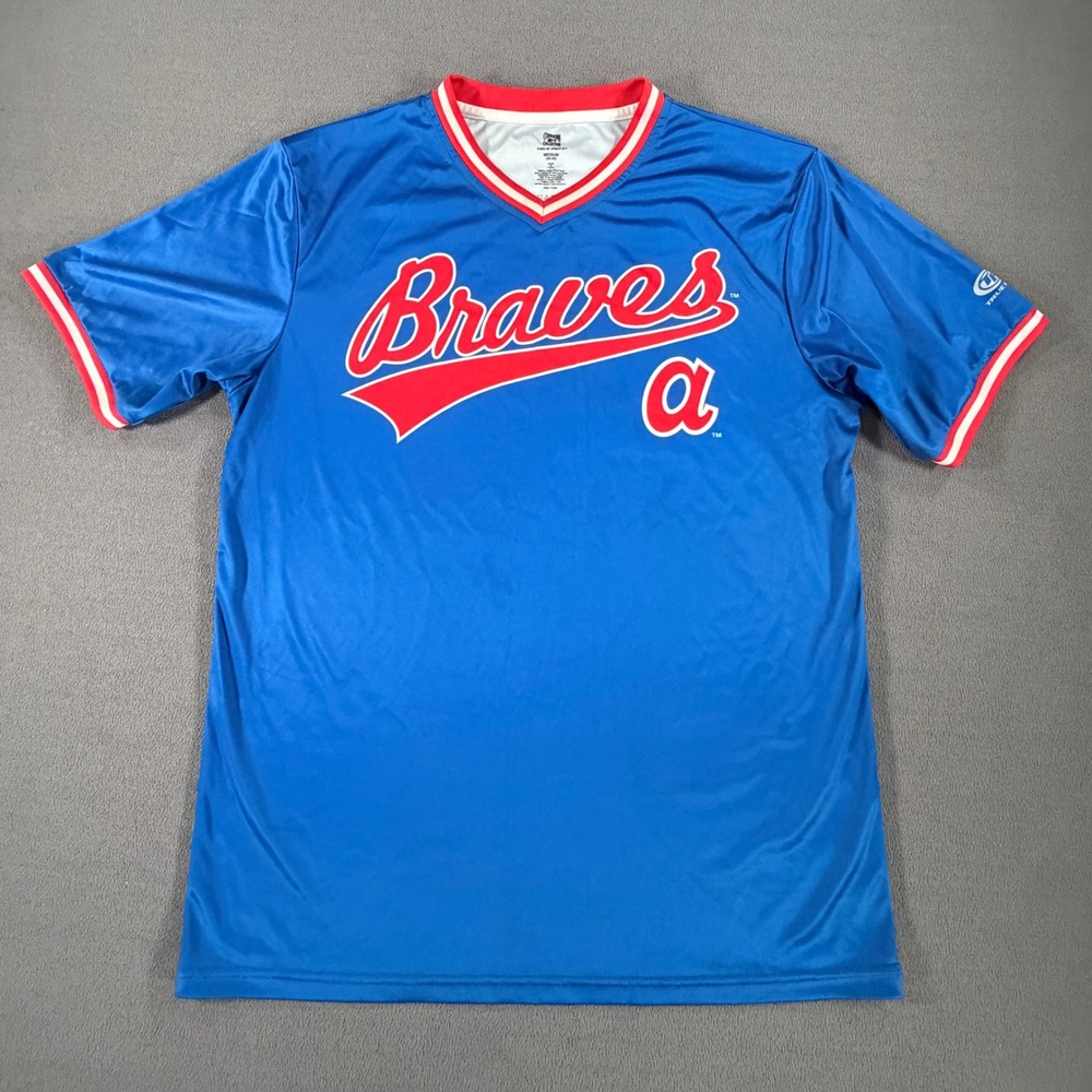 Atlanta Braves Cooperstown Collection True Fan Blue Jersey Mens Medium MLB Y2K